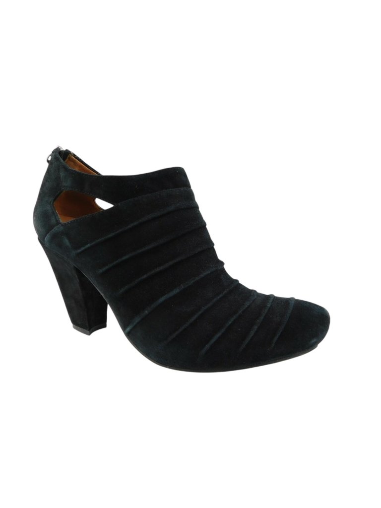 Earthies Black Suede Leather Chunky Heel Cut Out Booties 8.5